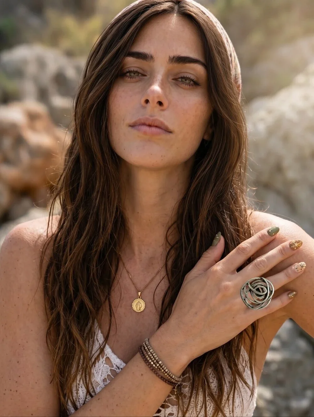 Turkish Zamak Rose Ring Large Statement Adjustable Boho Western Antiqued Silver